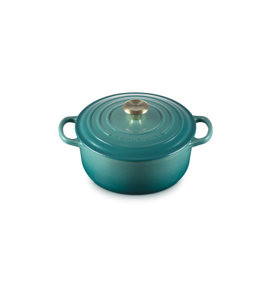 Cocotte Rotonda Evolution 20cm Blu Riviera con Pomolo Oro