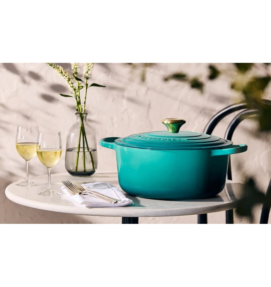 Cocotte Rotonda Evolution 20cm Blu Riviera con Pomolo Oro