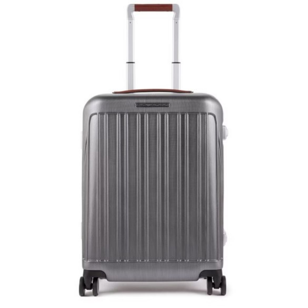 Immagine di Trolley cabin Small 4 ruote in policarbonato nero/cuoio