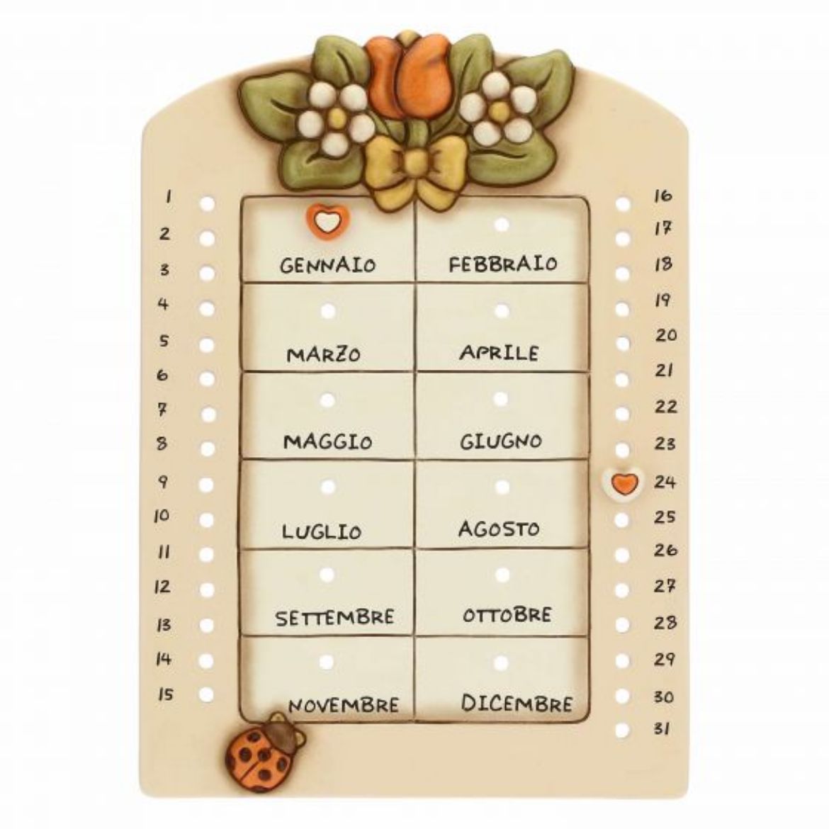 Immagine di Calendario perpetuo da parete in ceramica con coccinella portafortuna Country