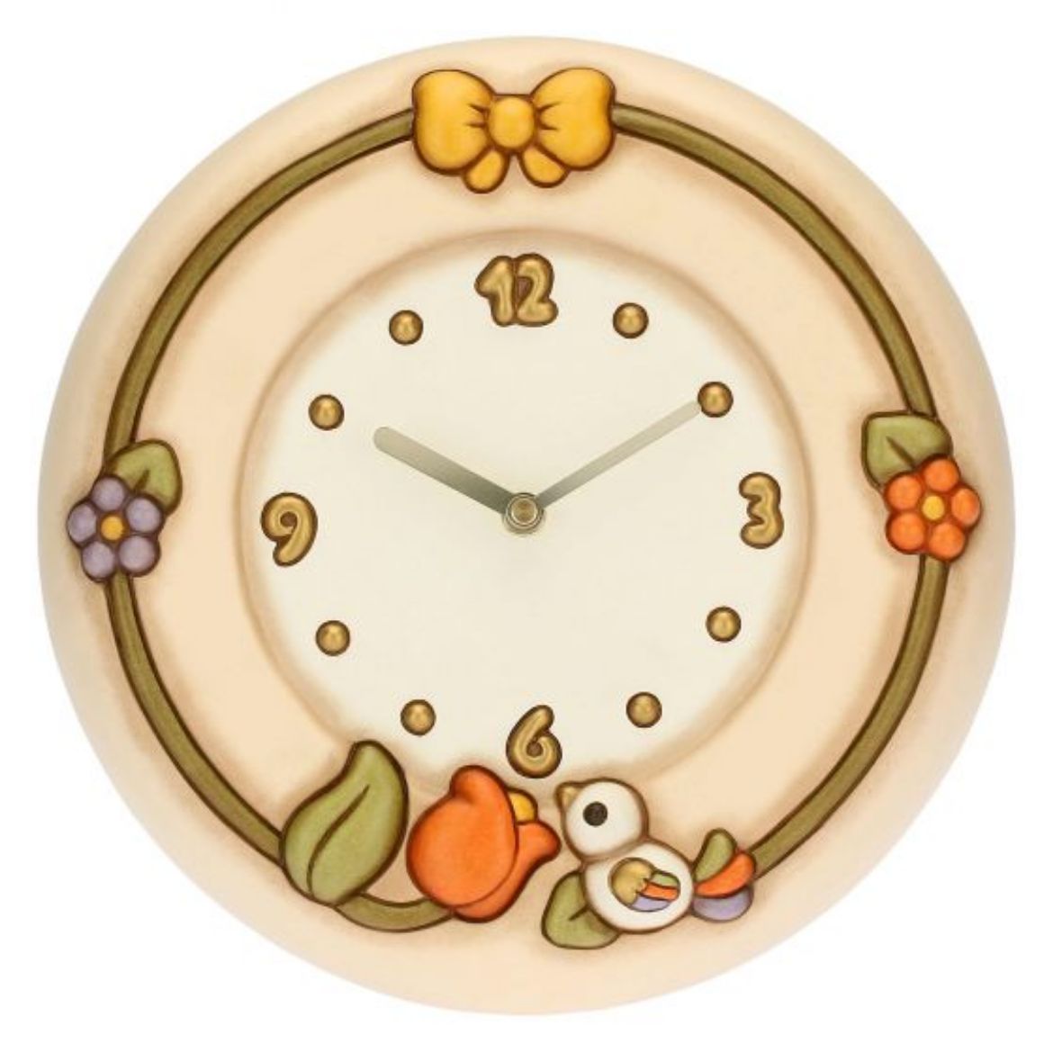 Immagine di Orologio da parete con tulipano e uccellino in ceramica Country  grande