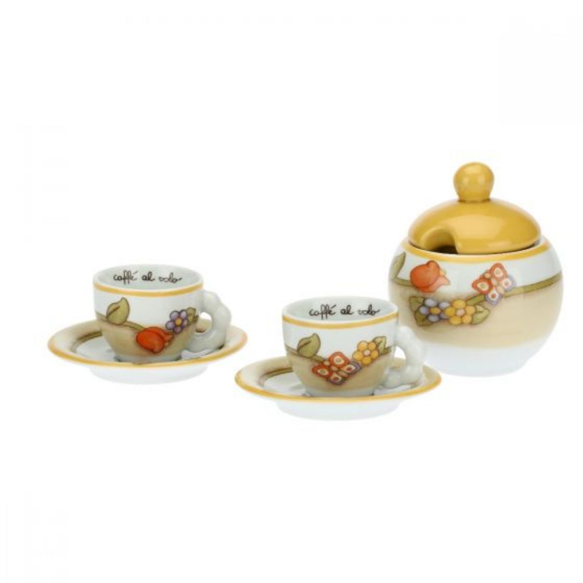 Immagine di Set 2 tazzine caffè con zuccheriera in porcellana Country
