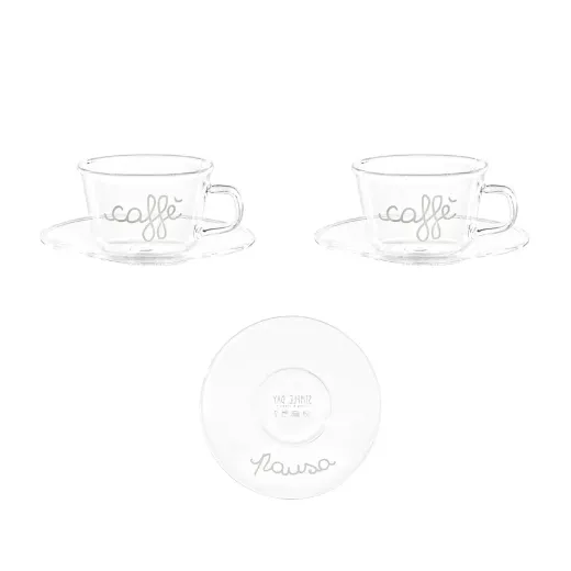Immagine di SET 2 TAZZE C/P IN VETRO 100ML PAUSA CAFFE