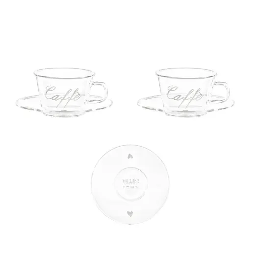 Immagine di SET 2 TAZZE C/P IN VETRO 100ML CAFFE CUORI